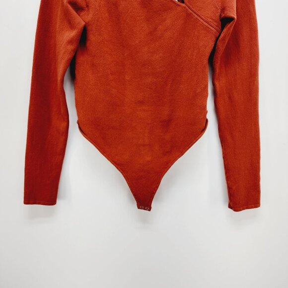 Good American Womens Rust Red Asymmetrical Cutout Long Sleeve Bodysuit Size 3 - Picture 9 of 12